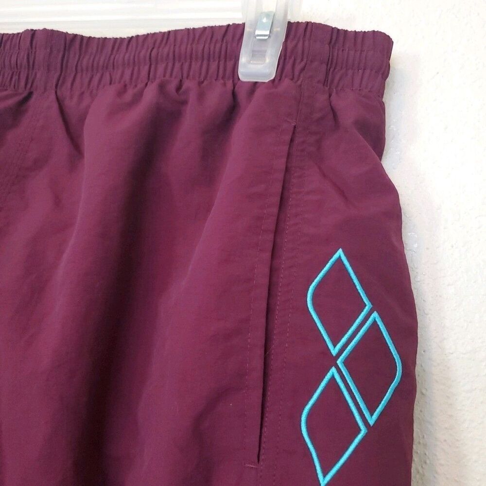 Arena Mens Swim Trunks Maroon Burgundy Blue Logo Elastic Waist Pockets Size M - Picture 5 of 15
